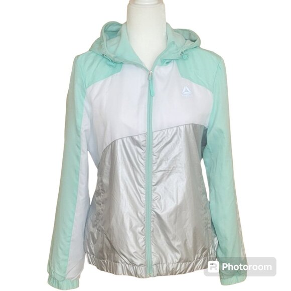 Reebok Mint Metallic Hooded Polar Fleece Lined Track Jacket Windbreaker NEW - Picture 3 of 15